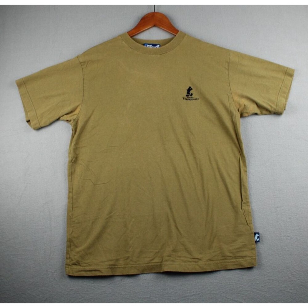 Tokyo Disneyland Tshirt Embroidered Mickey Mouse Logo Mustard Green Medium